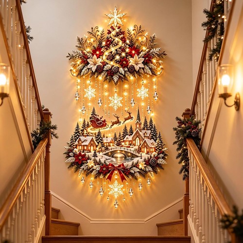 Christmas tree village wall - christmas,