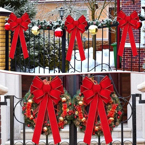 Christmas bows red outdoor - red,